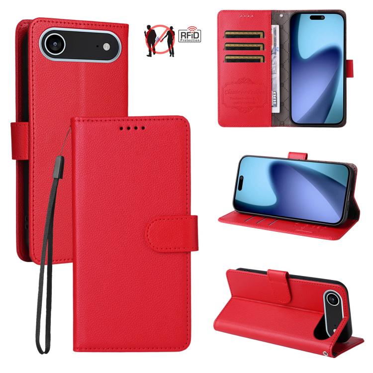 For iPhone Air Litchi Texture RFID Blocking 3-Card Wallet Leather Phone Case(Red) - iPhone Air Cases by buy2fix | Online Shopping UK | buy2fix