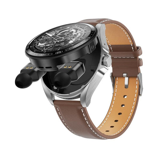 F36 1.46 inch TFT Color Screen 2 in 1 Bluetooth Earphone Smart Watch, Support Bluetooth Call / NFC(Silver+Black Leather)