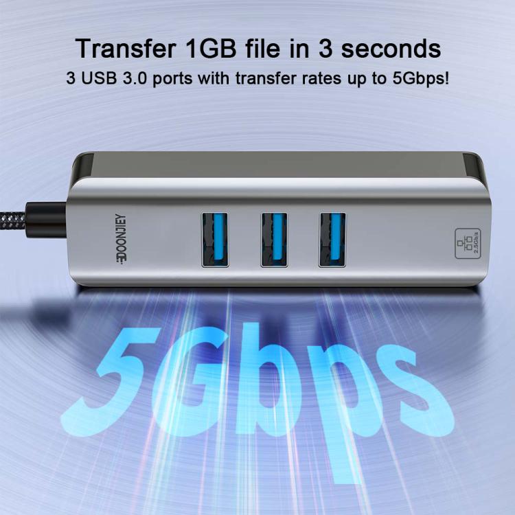 USB -C / Type-C Elbow to RJ45 and 3 x USB-A Aluminum Alloy Shell HUB Adapter Expander(Grey) - USB HUB by buy2fix | Online Shopping UK | buy2fix