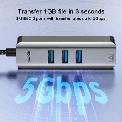 USB -C / Type-C Elbow to RJ45 and 3 x USB-A Aluminum Alloy Shell HUB Adapter Expander(Grey) - USB HUB by buy2fix | Online Shopping UK | buy2fix
