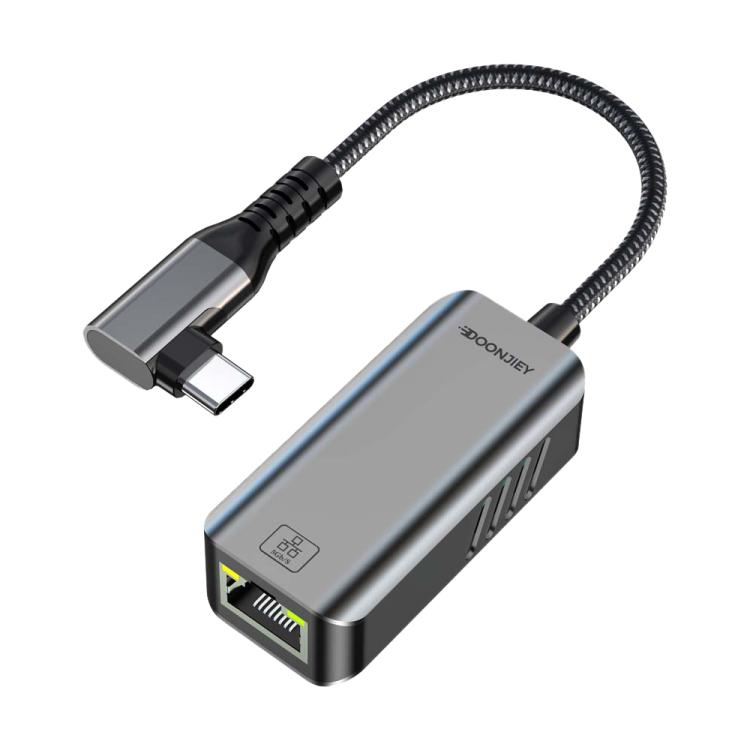 USB -C / Type-C Elbow to RJ45 Aluminum Alloy Shell Ethernet HUB Adapter(Silver) - USB HUB by buy2fix | Online Shopping UK | buy2fix