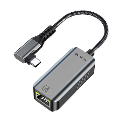 USB -C / Type-C Elbow to RJ45 Aluminum Alloy Shell Ethernet HUB Adapter(Silver) - USB HUB by buy2fix | Online Shopping UK | buy2fix