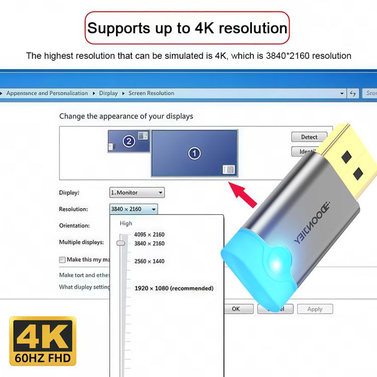 DOONJIEY DisplayPort Interface Graphics Card Spoofer Display Emulator Virtual Monitor with Indicator Light(Black) -  by buy2fix | Online Shopping UK | buy2fix