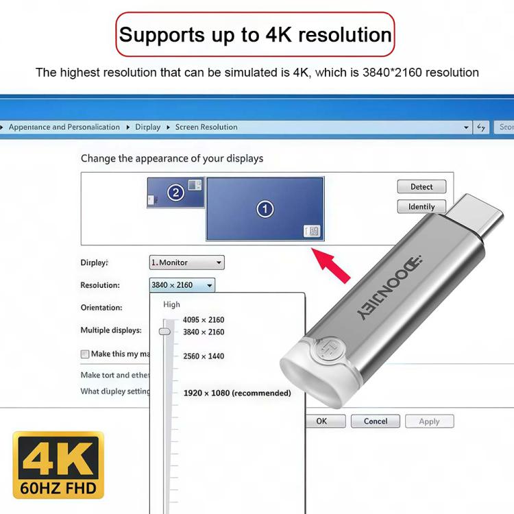 DOONJIEY USB-C / Type-C Interface Graphics Card Spoofer Virtual Monitor with Indicator Light(Silver) - Cable & Adapters by buy2fix | Online Shopping UK | buy2fix