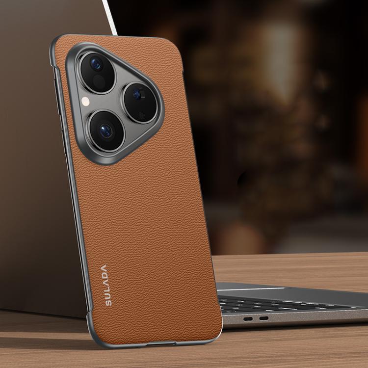 For Huawei Pura 80 5G SULADA Frameless Top Layer Cowhide Leather PC Phone Case(Brown) - Huawei Cases by SULADA | Online Shopping UK | buy2fix