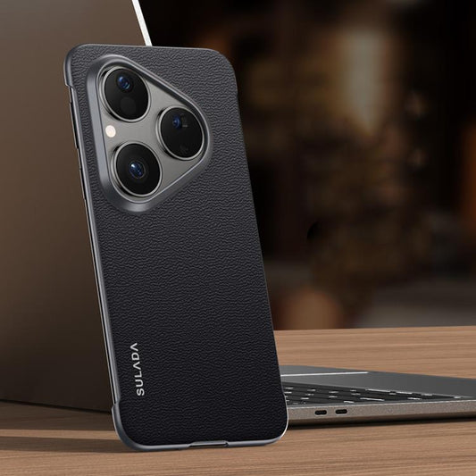 For Huawei Pura 80 5G SULADA Frameless Top Layer Cowhide Leather PC Phone Case(Black) - Huawei Cases by SULADA | Online Shopping UK | buy2fix