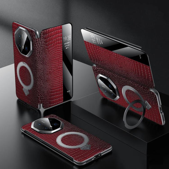 For Huawei Mate 70 RS Ultimate SULADA Crocodile Texture Cowhide MagSafe Holder Smart Window Phone Case(Red)