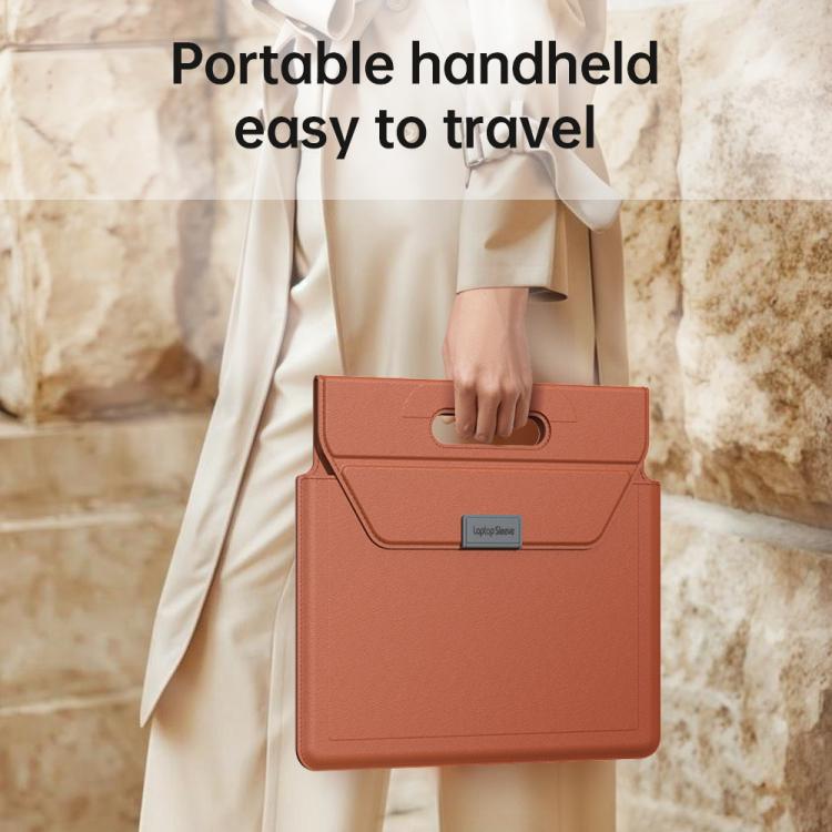 For 13 / 14 inch Handle Portable Laptop Briefcase PU Leather Laptop Sleeve with Foldable Stand(Brown) - Other by buy2fix | Online Shopping UK | buy2fix