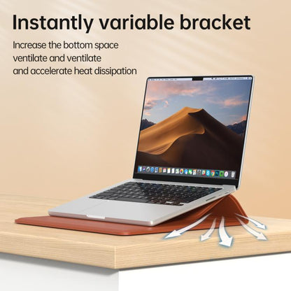 For 13 / 14 inch Handle Portable Laptop Briefcase PU Leather Laptop Sleeve with Foldable Stand(Dark Green) - Other by buy2fix | Online Shopping UK | buy2fix