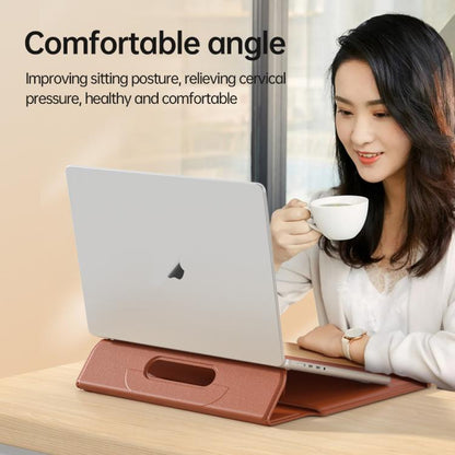 For 15 / 16.1 inch Handle Portable Laptop Briefcase PU Leather Laptop Sleeve with Foldable Stand(Dark Green) - Other by buy2fix | Online Shopping UK | buy2fix