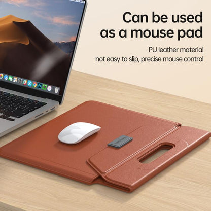 For 13 / 14 inch Handle Portable Laptop Briefcase PU Leather Laptop Sleeve with Foldable Stand(Brown) - Other by buy2fix | Online Shopping UK | buy2fix