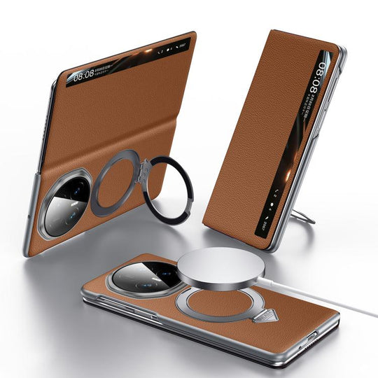 For Honor Magic V5 SULADA Smart View Window MagSafe Magnetic Holder Leather Phone Case(Brown)