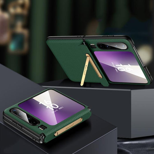 For Huawei Pura X SULADA Lychee Texture Invisible Holder Leather Back Cover Phone Case(Green)