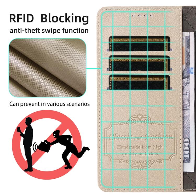For Google Pixel 9 / 9 Pro / 10 / 10 Pro Litchi Texture RFID Blocking 3-Card Wallet Leather Phone Case(Beige) - Google Cases by buy2fix | Online Shopping UK | buy2fix