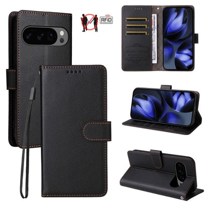 For Google Pixel 9 / 9 Pro / 10 / 10 Pro Litchi Texture RFID Blocking 3-Card Wallet Leather Phone Case(Black) - Google Cases by buy2fix | Online Shopping UK | buy2fix