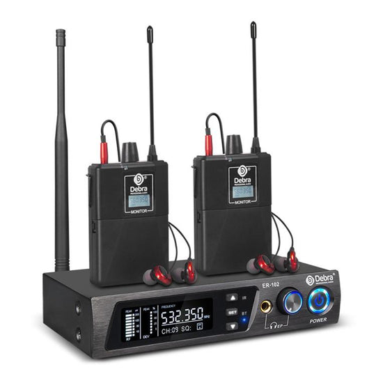 DEBRA ER-102 Professional Stage Wireless Audio Return Monitoring System with Two Receivers(US Plug)