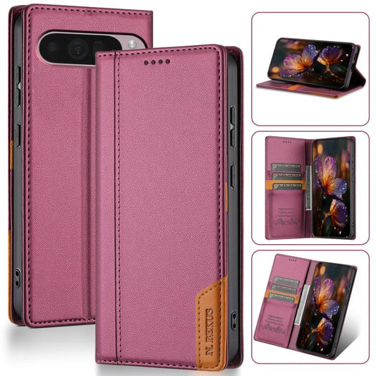 For Google Pixel 9 Pro XL / 10 Pro XL N.BEKUS P3 RFID Stitching Magnetic Flip Leather Phone Case(Wine Red) - Google Cases by N.BEKUS | Online Shopping UK | buy2fix