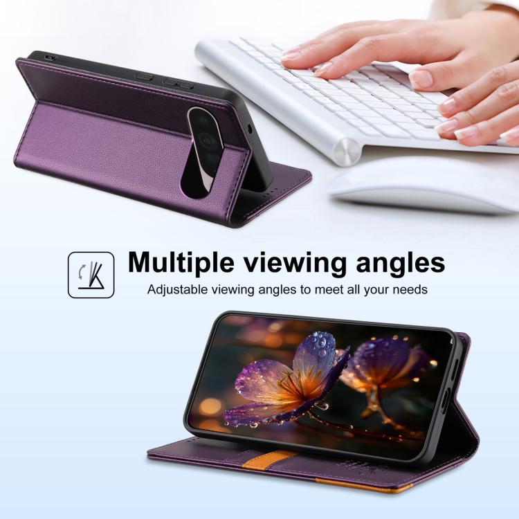 For Google Pixel 9 / 9 Pro / 10 / 10 Pro N.BEKUS P3 RFID Stitching Magnetic Flip Leather Phone Case(Purple) - Google Cases by N.BEKUS | Online Shopping UK | buy2fix