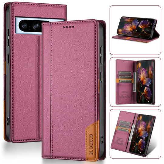 For Google Pixel 8a N.BEKUS P3 RFID Stitching Magnetic Flip Leather Phone Case(Wine Red)