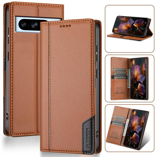 For Google Pixel 8 N.BEKUS P3 RFID Stitching Magnetic Flip Leather Phone Case(Brown)