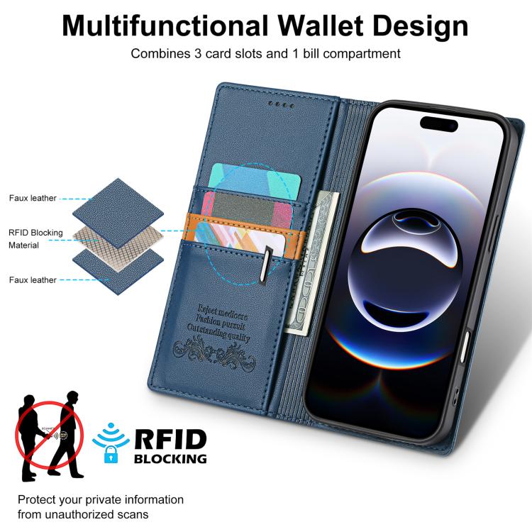 For iPhone 17 Pro Max N.BEKUS P3 RFID Stitching Magnetic Flip Leather Phone Case(Blue) - iPhone 17 Pro Max Cases by N.BEKUS | Online Shopping UK | buy2fix