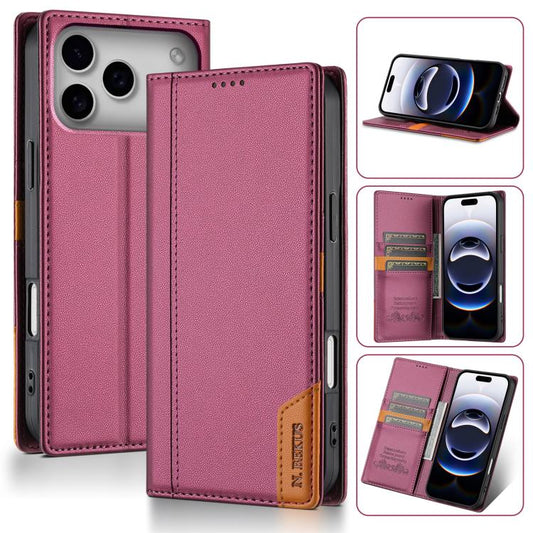 For iPhone 17 Pro Max N.BEKUS P3 RFID Stitching Magnetic Flip Leather Phone Case(Wine Red) - iPhone 17 Pro Max Cases by N.BEKUS | Online Shopping UK | buy2fix