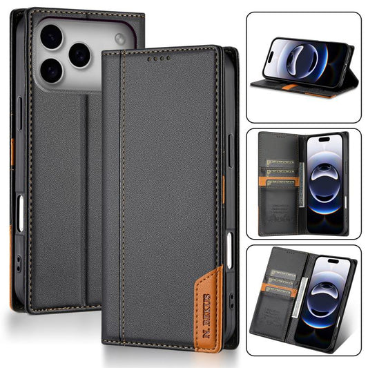 For iPhone 17 Pro N.BEKUS P3 RFID Stitching Magnetic Flip Leather Phone Case(Black) - iPhone 17 Pro Cases by N.BEKUS | Online Shopping UK | buy2fix