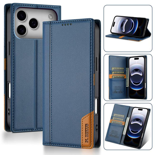 For iPhone 18 Pro / 17 Pro N.BEKUS P3 RFID Stitching Magnetic Flip Leather Phone Case(Blue)