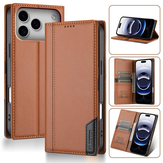 For iPhone 17 Pro N.BEKUS P3 RFID Stitching Magnetic Flip Leather Phone Case(Brown) - iPhone 17 Pro Cases by N.BEKUS | Online Shopping UK | buy2fix