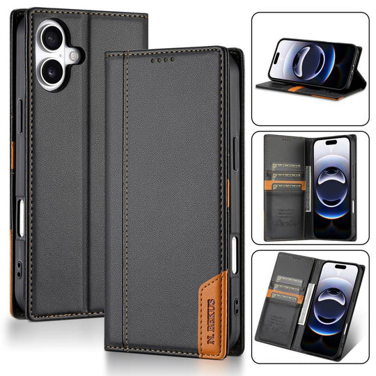 For iPhone 17 N.BEKUS P3 RFID Stitching Magnetic Flip Leather Phone Case(Black)