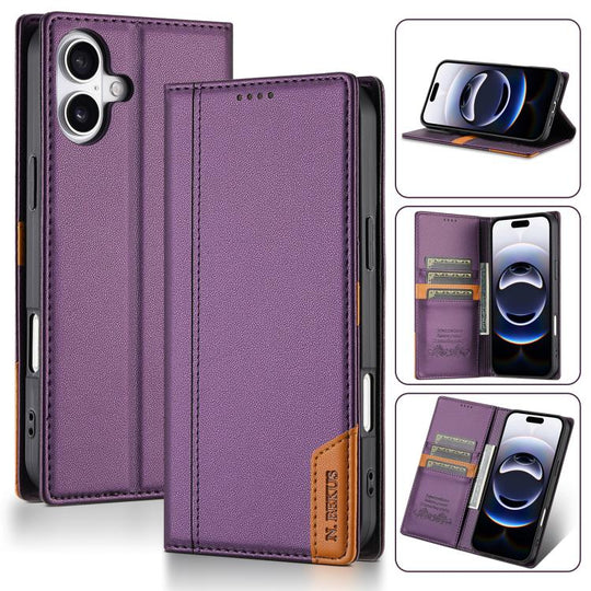 For iPhone 17 N.BEKUS P3 RFID Stitching Magnetic Flip Leather Phone Case(Purple)