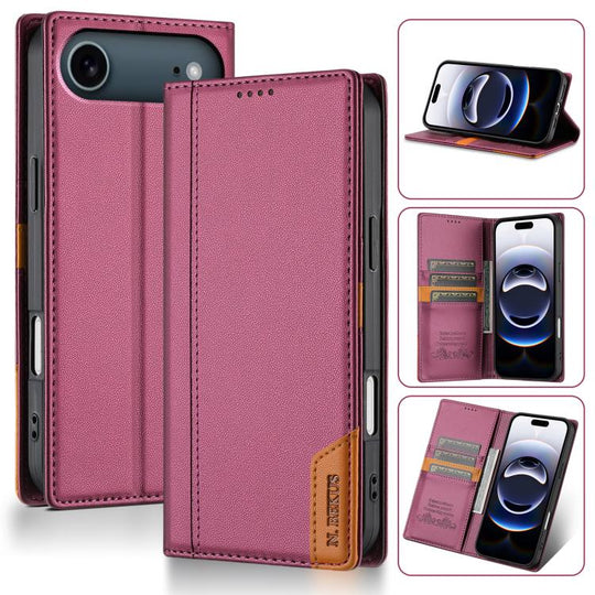For iPhone Air N.BEKUS P3 RFID Stitching Magnetic Flip Leather Phone Case(Wine Red)