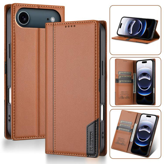 For iPhone Air N.BEKUS P3 RFID Stitching Magnetic Flip Leather Phone Case(Brown)