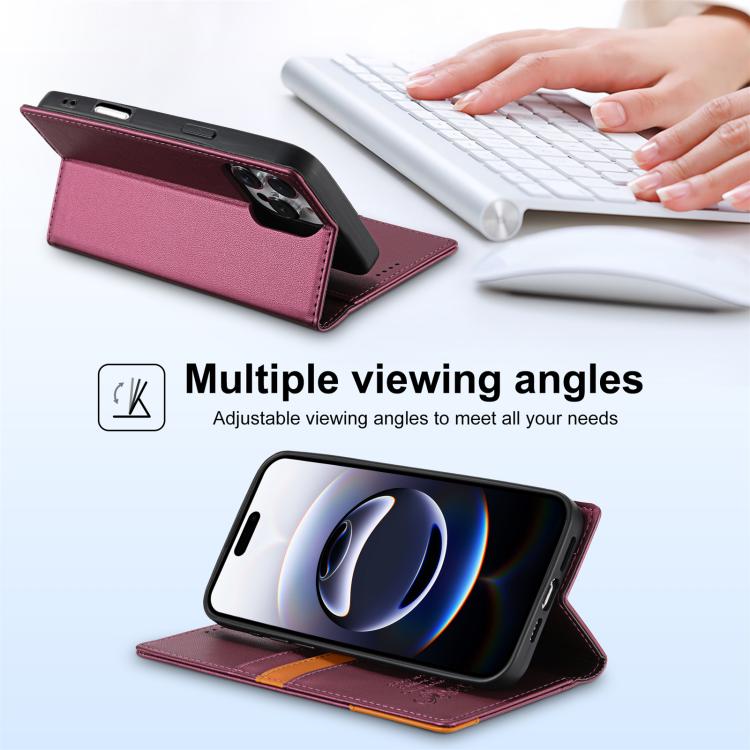 For iPhone 16 Pro Max N.BEKUS P3 RFID Stitching Magnetic Flip Leather Phone Case(Wine Red) - iPhone 16 Pro Max Cases by N.BEKUS | Online Shopping UK | buy2fix