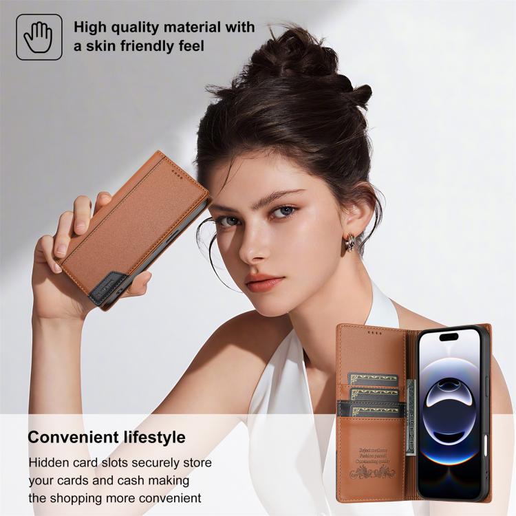 For iPhone 16 Plus N.BEKUS P3 RFID Stitching Magnetic Flip Leather Phone Case(Brown) - iPhone 16 Plus Cases by N.BEKUS | Online Shopping UK | buy2fix