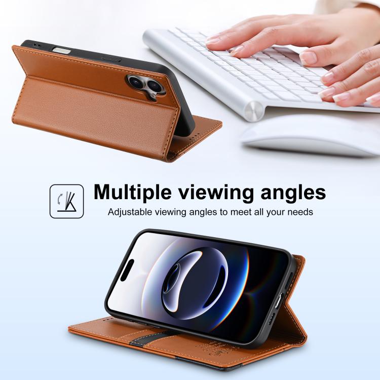 For iPhone 16 Plus N.BEKUS P3 RFID Stitching Magnetic Flip Leather Phone Case(Brown) - iPhone 16 Plus Cases by N.BEKUS | Online Shopping UK | buy2fix