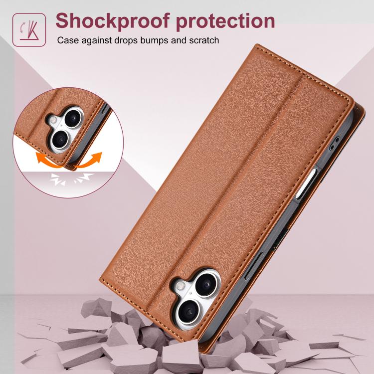 For iPhone 16 Plus N.BEKUS P3 RFID Stitching Magnetic Flip Leather Phone Case(Brown) - iPhone 16 Plus Cases by N.BEKUS | Online Shopping UK | buy2fix