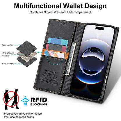 For iPhone 16 N.BEKUS P3 RFID Stitching Magnetic Flip Leather Phone Case(Black) - iPhone 16 Cases by N.BEKUS | Online Shopping UK | buy2fix