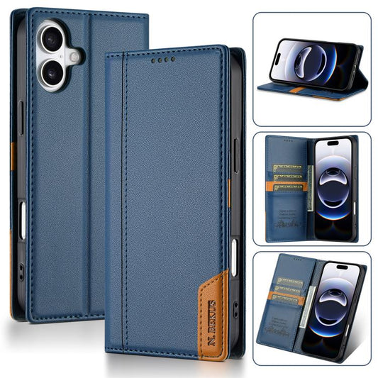 For iPhone 16 N.BEKUS P3 RFID Stitching Magnetic Flip Leather Phone Case(Blue) - iPhone 16 Cases by N.BEKUS | Online Shopping UK | buy2fix