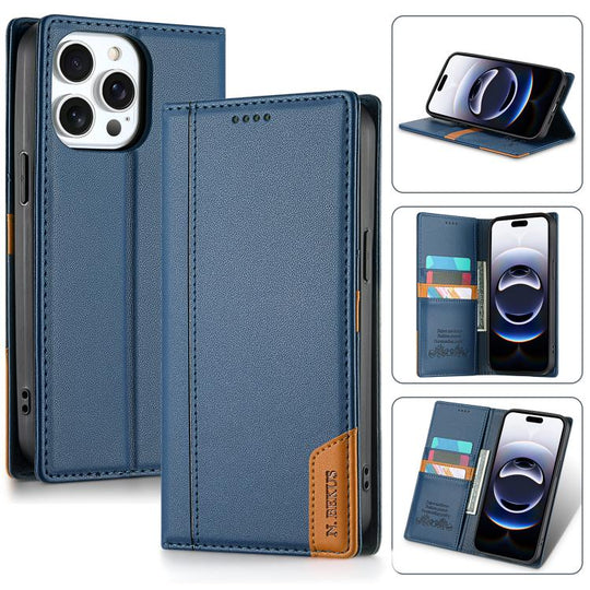 For iPhone 14 Pro Max N.BEKUS P3 RFID Stitching Magnetic Flip Leather Phone Case(Blue)