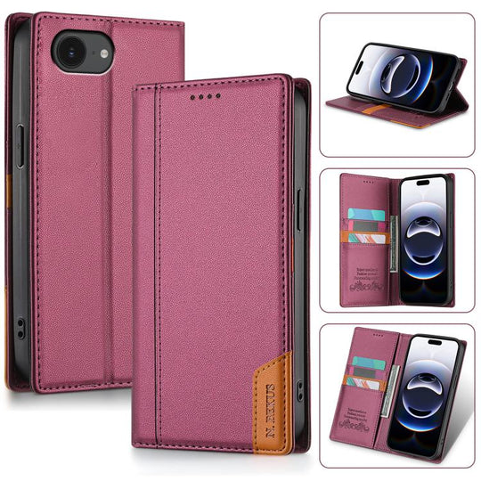 For iPhone SE 2022 / 2020 / 8 / 7 N.BEKUS P3 RFID Stitching Magnetic Flip Leather Phone Case(Wine Red)