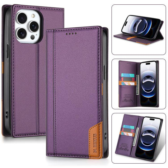 For iPhone 13 Pro Max N.BEKUS P3 RFID Stitching Magnetic Flip Leather Phone Case(Purple)
