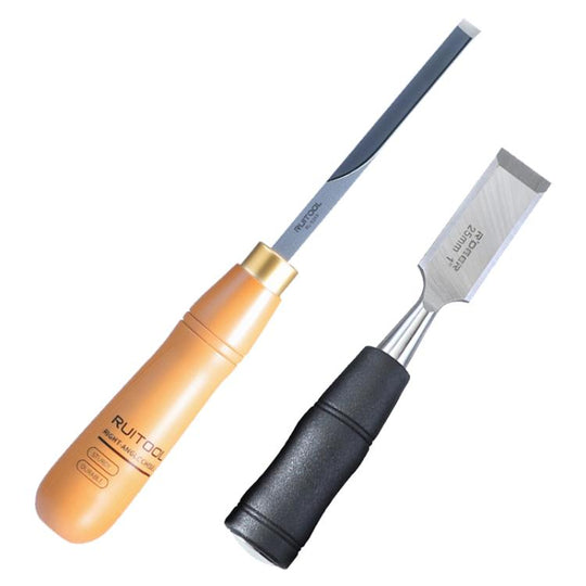 RUITOOL Knockable Through Handle Woodworking Chisel Slotting Chisel Carving Tool, Style:Right Angle+Flat Chisel