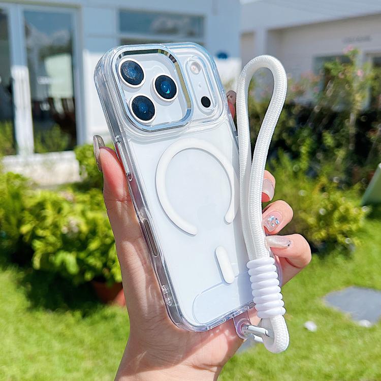 For iPhone 17 Pro Max MagSafe Magnetic Clear Phone Case with Wrist Strap(White) - iPhone 17 Pro Max Cases by buy2fix | Online Shopping UK | buy2fix