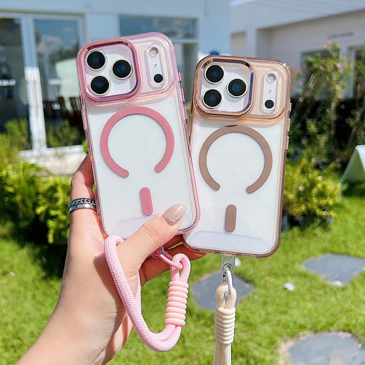 For iPhone 17 Pro Max MagSafe Magnetic Clear Phone Case with Wrist Strap(White) - iPhone 17 Pro Max Cases by buy2fix | Online Shopping UK | buy2fix