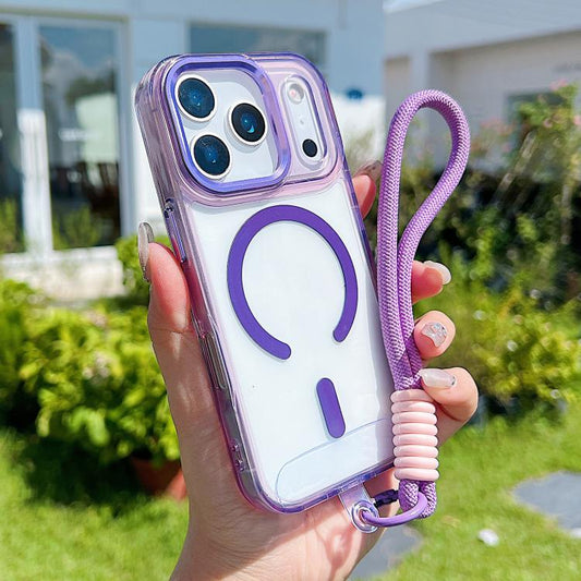For iPhone 17 Pro Max MagSafe Magnetic Clear Phone Case with Wrist Strap(Purple) - iPhone 17 Pro Max Cases by buy2fix | Online Shopping UK | buy2fix