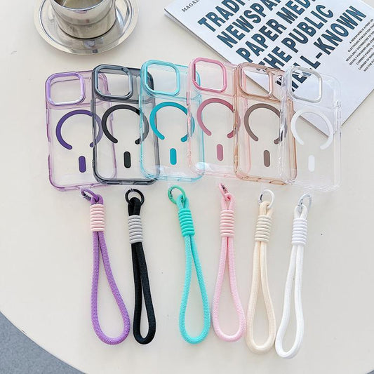 For iPhone 17 Pro MagSafe Magnetic Clear Phone Case with Wrist Strap(White) - iPhone 17 Pro Cases by buy2fix | Online Shopping UK | buy2fix