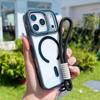 For iPhone 17 Pro MagSafe Magnetic Clear Phone Case with Wrist Strap(Black) - iPhone 17 Pro Cases by buy2fix | Online Shopping UK | buy2fix