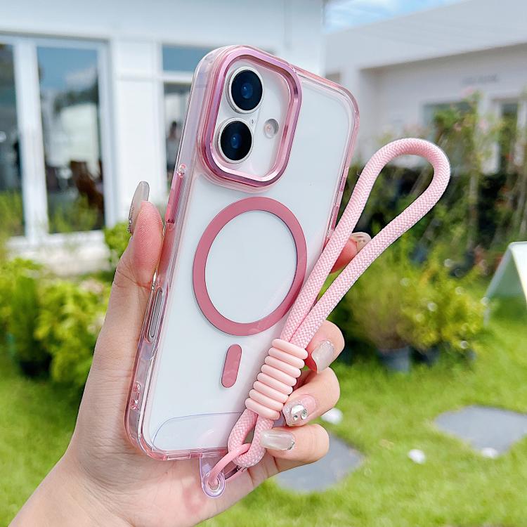 For iPhone 17 MagSafe Magnetic Clear Phone Case with Wrist Strap(Pink) - iPhone 17 Cases by buy2fix | Online Shopping UK | buy2fix