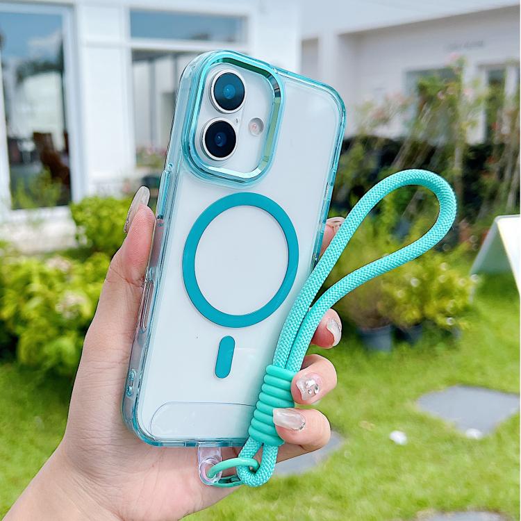 For iPhone 17 MagSafe Magnetic Clear Phone Case with Wrist Strap(Blue) - iPhone 17 Cases by buy2fix | Online Shopping UK | buy2fix